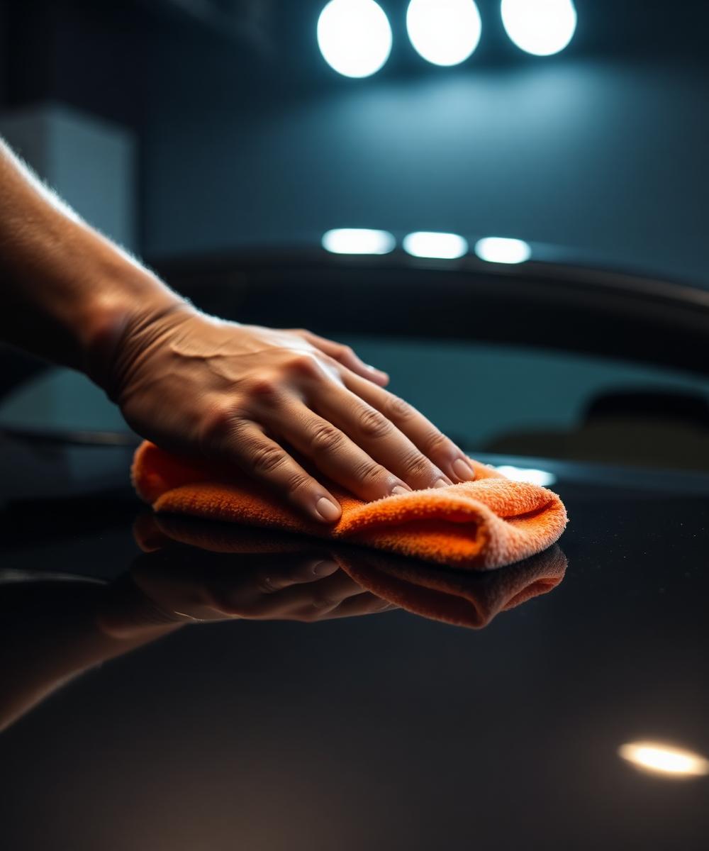 Detailer polishing a car