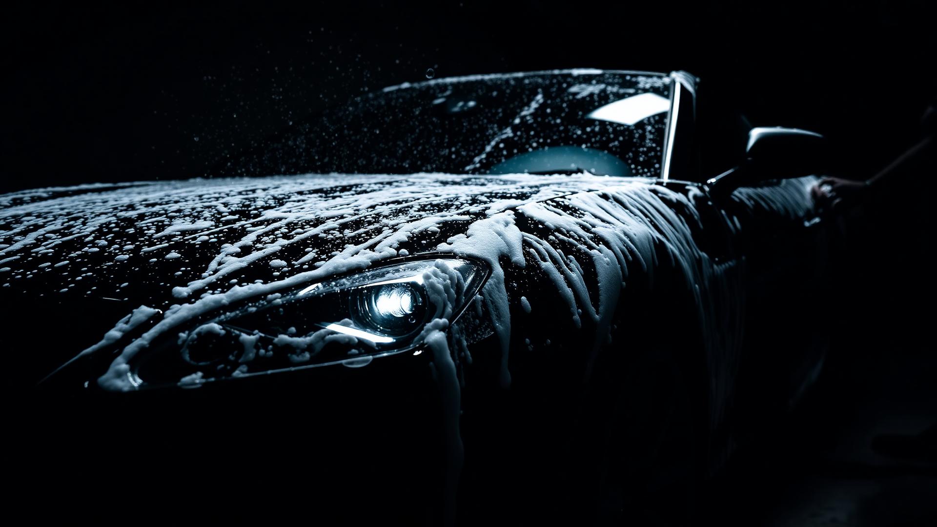 Luxury car being detailed with foam